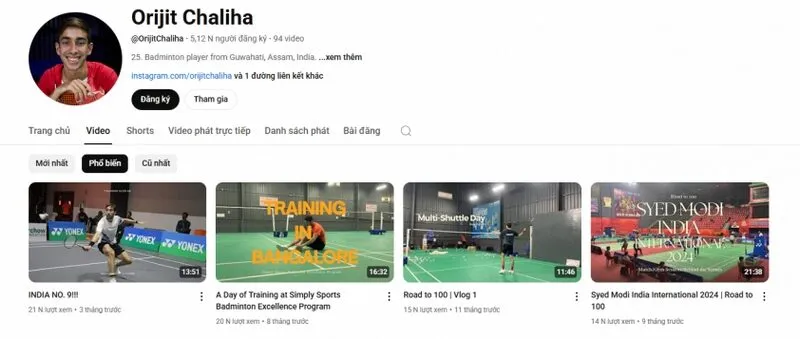 Orijit Chaliha ghi lại quá trình tập luyện của mình trên YouTube